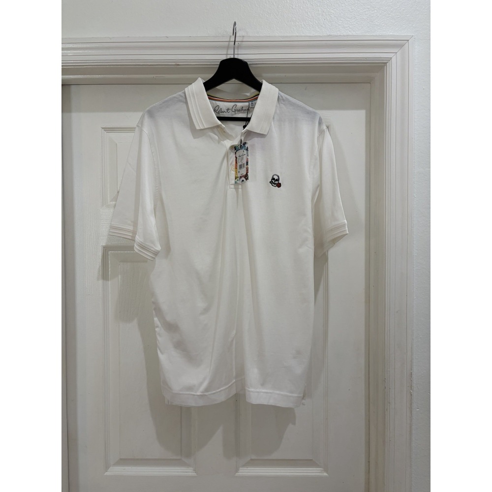 Robert Graham The Player Polo Shirt Men Medium White Skull Embroidered NWT